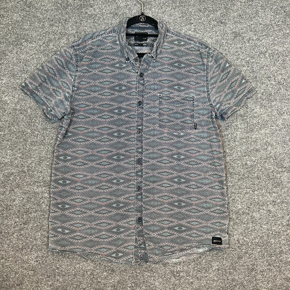 Quiksilver Shirt Mens Large Blue Aztec Print Button Down Surf Aloha Skate‎